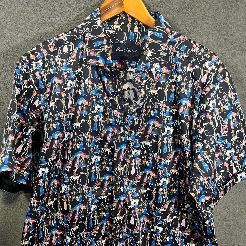 Robert Graham Mens 2XL Tailored Fit Day of the Dead Skeleton Print Shirt Black